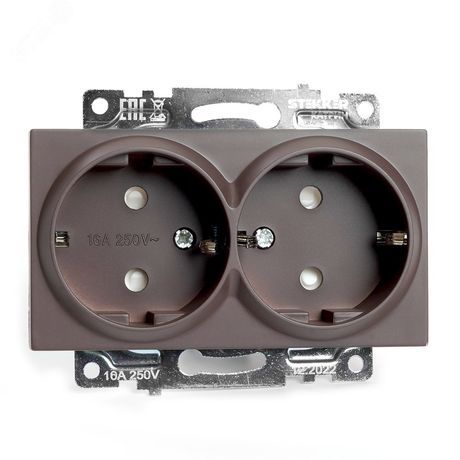 Розетка двухместная с защитной шторкой (механизм) с/з, 250В, 16А, серия Катрин, шоколад Stekker - GLS16-7114-04 49030 FERON