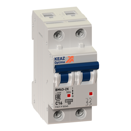 Выключатель автоматический двухполюсный OptiDin BM63-2NZ4-УХЛ3 (Новый) | 260751 КЭАЗ