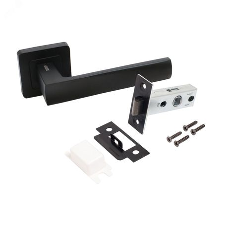 Комплект ручек и защелка АЛЛЮР АРТ КОЛОМБО BL+L45-8 BL (23150/S45) матовый черный - 15200 ПТК