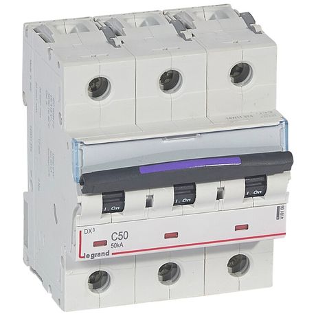 Выключатель автоматический трехполюсный DX3 50А C 50кА (4,5 мод) | 410166 Legrand