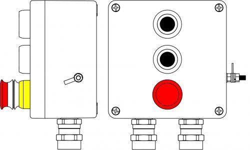 Взрывозащищенный пост управления из полиэстера CPE-Р-05 - (2xP1B(11) -1xP3E(11)) 2x6018AASBKGM2SB(C)1Ex d e IIC T6 Gb / Ex tb IIIC T80°C Db 2231.051.19.00T ДКС