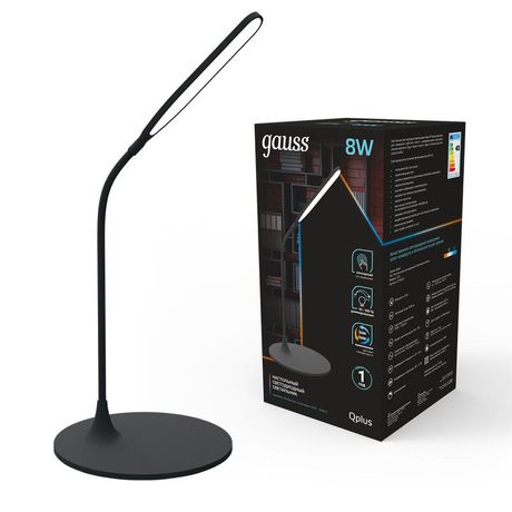 Светильник светодиодный настольный 8 Вт 500 лм 3500-5500К AC 220В Черный IP20 Пластик гибкая стойка сенсорное управление яркости и температуры освещения Qplus Gauss - GT5022