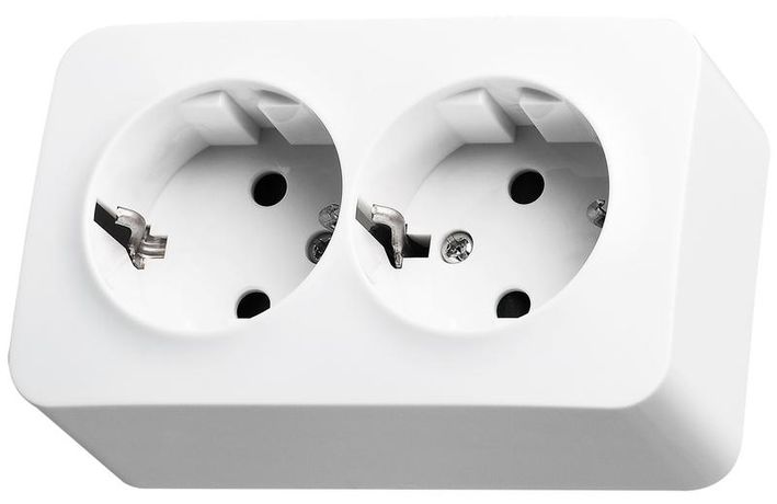 Розетка двухместная Schuko со шторками накладного монтажа цвет белый 16A 250В 2P+T - FS5504W Jasmart