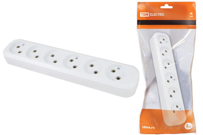 Колодка розеточная 6 гнезд 2П без заземления 10А 250В белая - SQ1806-0038 TDM