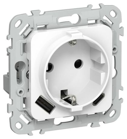 Розетка 1-м СП FLITE РСЮшс11-1-ФлБ 16А с USB A+C 20Вт заземл. защ. шторками безвинтовое крепление механизм бел. IEK FI-R14-16-1-U22-020-K01 IEK арт. FI-R14-16-1-U22-020-K01