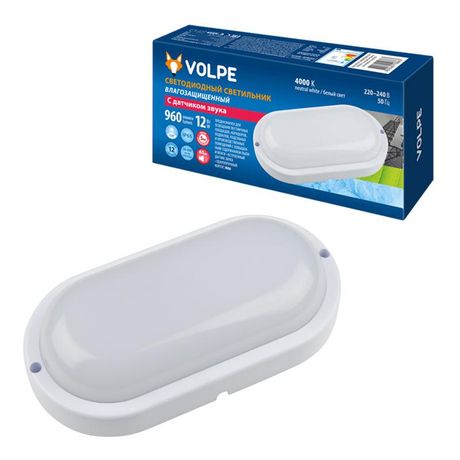 Светильник светодиодный ULW-Q215 12W/4000K Sensor IP65 White Овал 12Вт 4000К 960лм промышленный накладной влагозащ. опал. рассеив. с датчиком звука и освещенности бел. Volpe UL-00004068 Uniel