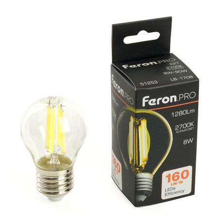 Лампа светодиодная LED 8вт Е27 теплый шар FILAMENT Feron.PRO - LB-1708 51253