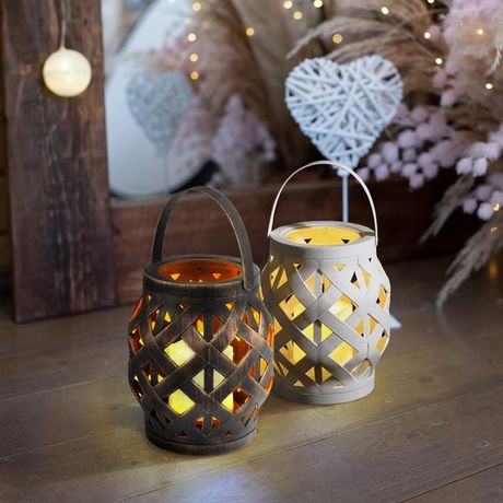 Декоративный фонарь со свечкой, плетеный корпус, белый, размер 14х14х16,5 см, цвет теплый белый | 513-057 NEON-NIGHT