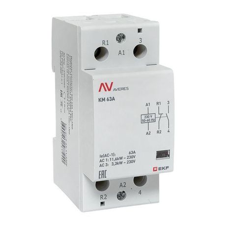 Контактор модульный КМ 63А 1NC+1NO 230VAC (2 мод.) AVERES | km-av-2-63-11-230V EKF
