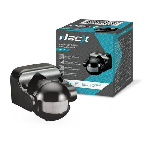 Датчик движения инфракрасный ДД 09Ч 1200Вт 180 гр.12м IP44 черный NEOX - 4690612053356