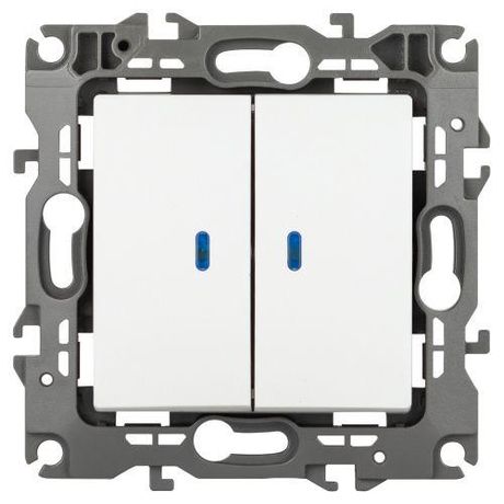 Выключатель двухклавишный скрытого монтажа с подсветкой белый матовый 10А 250В автоматические (безвинтовые) ЭРА 12 12-1105-01М - Б0065702