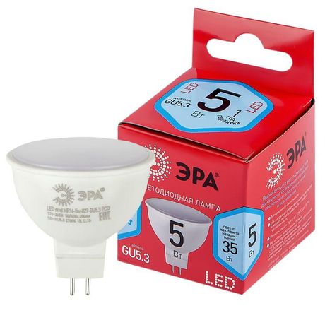 Лампа светодиодная LED 5 Вт 400Лм 4000К софит нейтральный GU5.3 220-240В MR16-5W-840-GU5.3 Red Line - Б0049639 ЭРА