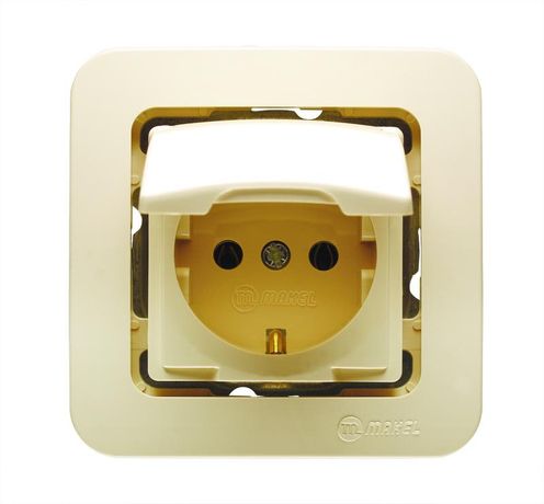 Розетка 1-м СП Lillium 10А с заземл. крышкой без вставки бакелит крем. Makel 71229