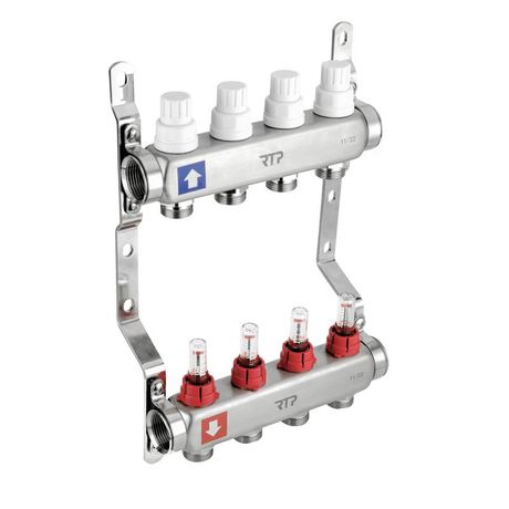 Группа коллекторная 1дюйм х 9 вых. евроконус 3/4дюйм с расходометром и кронштейном нерж. сталь SUS 304 RTP 39427