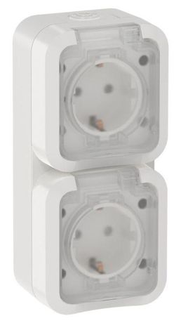 Розетка 2-м ОП TORS TS332 16А IP55 вертикал. с заземл. крышкой бел. IEK TS-R26-16-55-V-K01