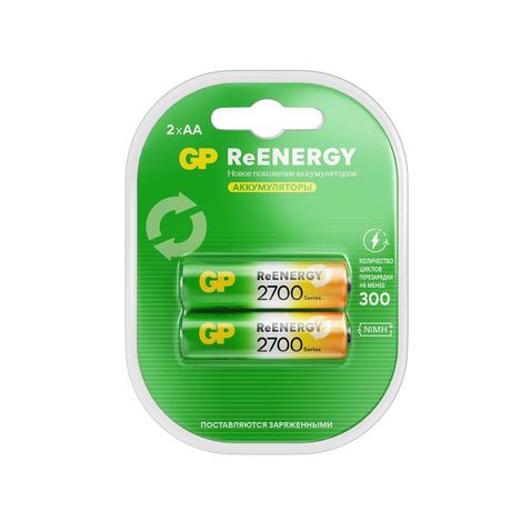 Аккумуляторы перезаряжаемые GP ReEnergy 270AAHC AA, емкость 2650 мАч - 2 шт. в клемшеле 20278