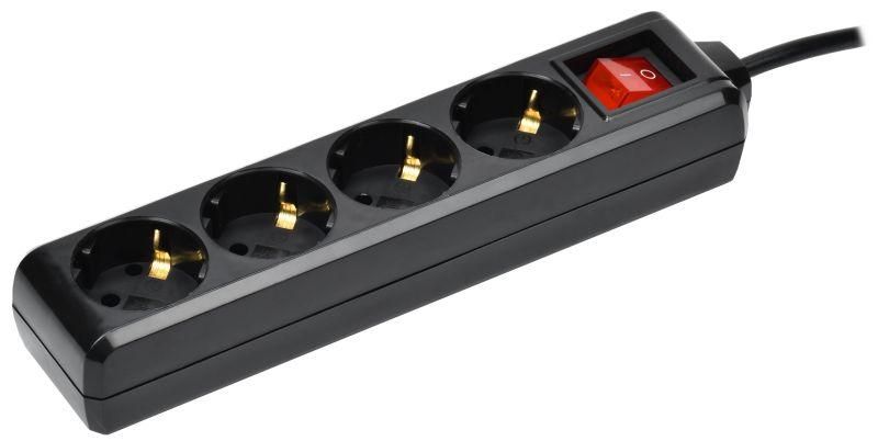 Удлинитель У04К 4 места с заземлением 5м 3х1мм2 16А 250В черный - WYP10-16-04-05-ZK-K02 IEK