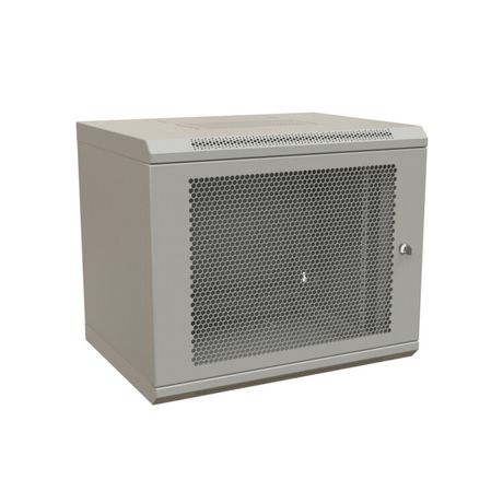 Шкаф настенный 19-дюймовый (19") 15U 775x600х450мм перфор метал дверь с замком цвет серый (RAL 7035) | 521268 WRLine WR-TW-1545-SD-RAL7035