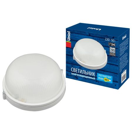 Светильник влагозащищенный под лампу Е27 UWL-R01 100W/E27 IP54 WHITE Круг - UL-00006771 Uniel