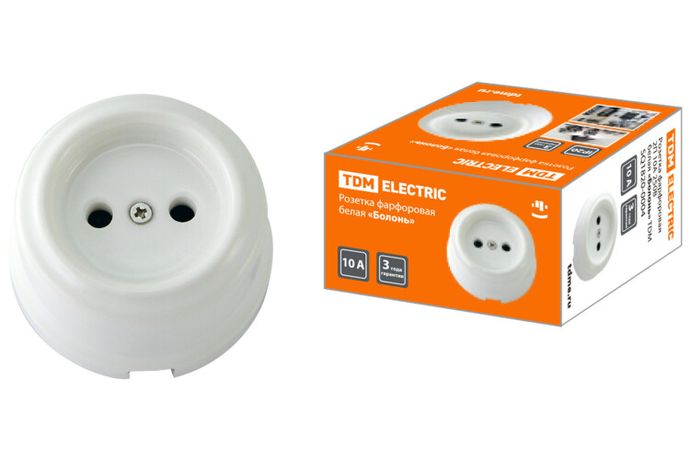 Розетка фарфоровая 2П 10А 250В белая «Болонь» | SQ1820-0004 TDM