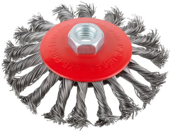 Корщетка-колесо с наклоном гайка М14 стальная витая проволока 115мм КУРС 39034