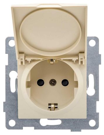 Розетка однопостовая Ugra с/з с з/ш и крышкой, механизм, 16А, 250В, бежевый - С11Р91-003 GUSI
