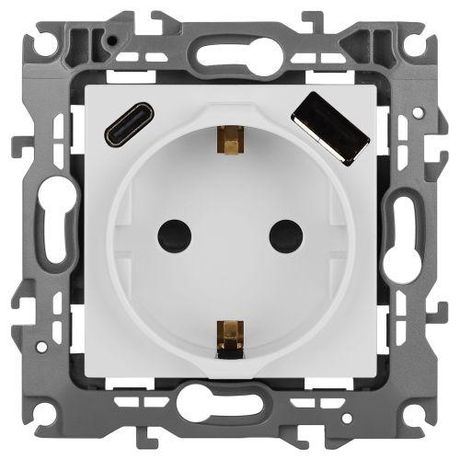 Розетка Серия 12 12-4108-01 2P+E 16A-250В со шторками с USB type-A+C 5В-3А белый | Б0067752 ЭРА