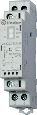 Контактор модульный 2NO 25А контакты AgNi катушка 120В АС/DC 17.5мм IP20 переключатель Авто-Вкл-Выкл+механический индикатор/LED - 223201201340 FINDER