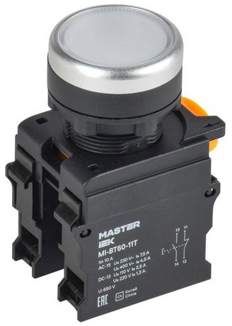 Кнопка с фиксацией d=22мм 1NO+1NC белая MASTER | MI-BT60-11T-3-21-K01 IEK