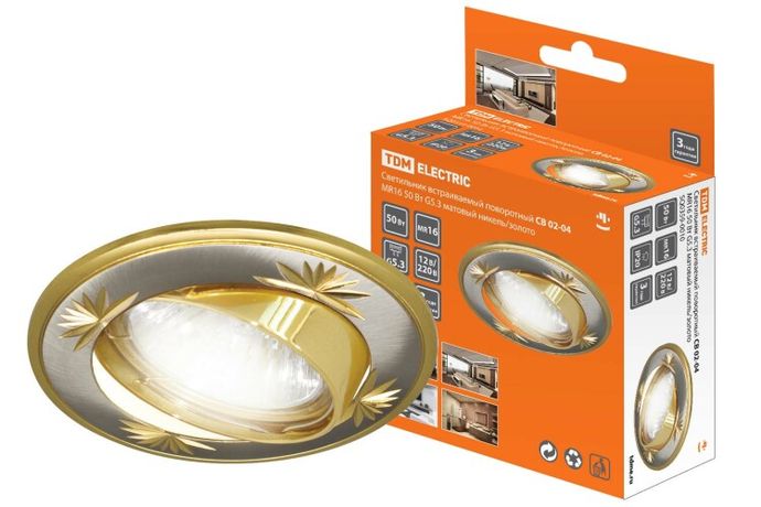 Светильник точечный встраиваемый под лампу поворотный СВ 02-04 MR16 50Вт G5.3 матовый никель/золото | SQ0359-0010 TDM