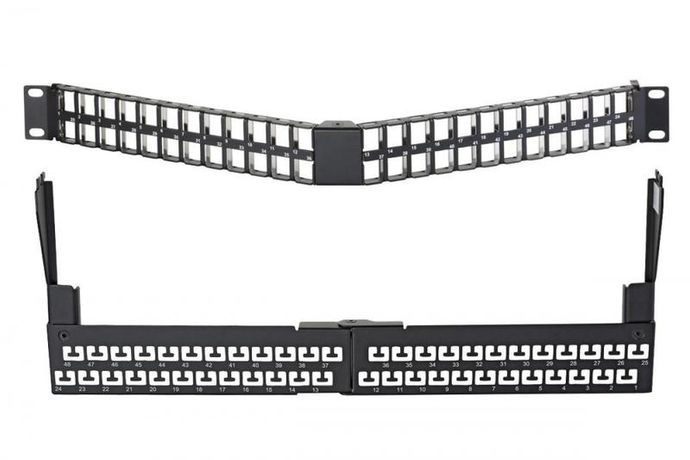 Коммутационная угловая панель 19” наборная, FTP, 1U, 48 портов, черный, | 27A-00-48-01BL Eurolan