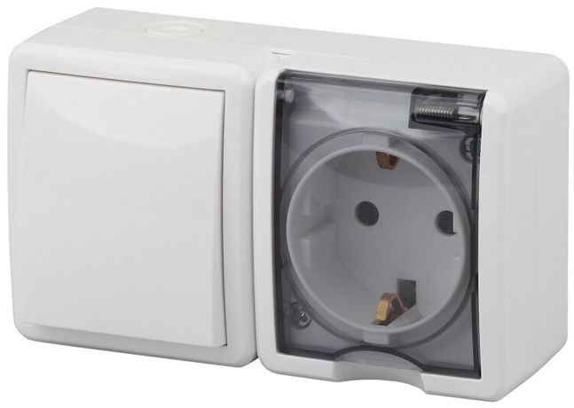 Блок розетка+выключатель 11-7401-01 IP54, 16АХ(10AX)-250В, ОУ, Эксперт, белый (8/80/1280) |Б0020733 | ЭРА