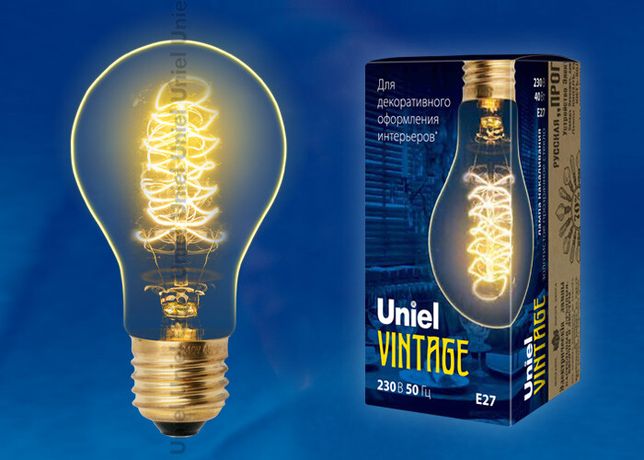 Лампа накаливания декоративная ЛОН 40вт 250Лм Е27 Vintage IL-V-A60-40/GOLDEN/E27 CW01 Uniel - UL-00000475