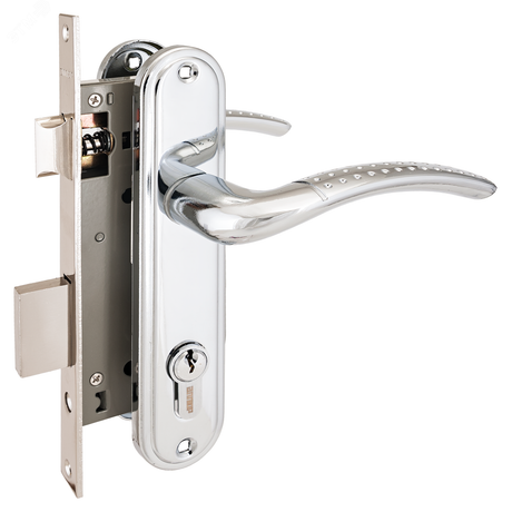 Замок врезной цилиндровый с ручками для деревянных дверей АЛЛЮР 132/1 CP хром - 1088 ПТК