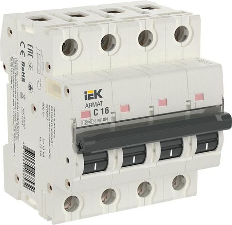 Выключатель автоматический четырехполюсный M10N 4P C 16А 10кА ARMAT | AR-M10N-4-C016 IEK