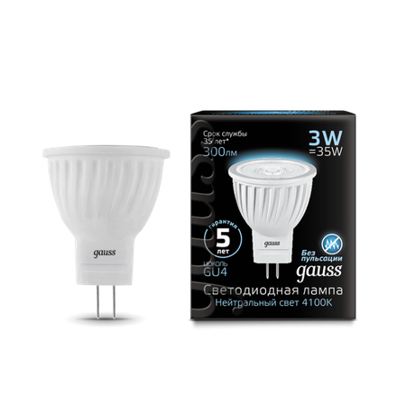Лампа светодиодная LED 3 Вт 300 лм 4100К AC150-265В GU4 софит MR11 нейтральный Black Gauss - 132517203