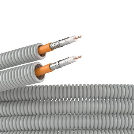 Электротруба ПВХ гибкая гофрированная д. 20 мм, цвет серый, с коаксиальным кабелем SAT нг(А)-HF, 25 м | 9VE92025 DKC ДКС