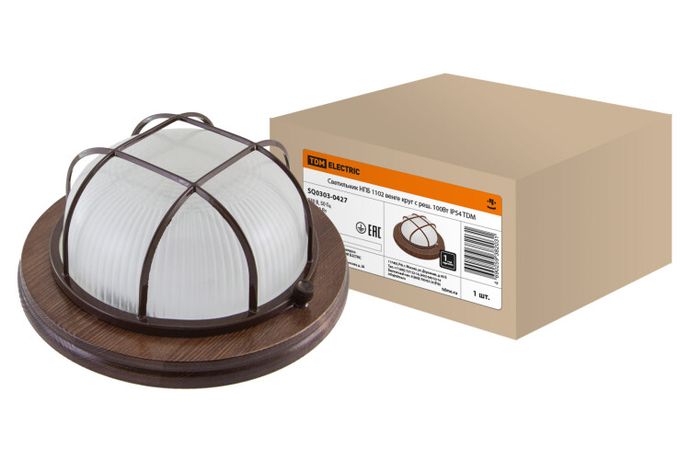 Светильник пылевлагозащищенный под лампу для ЖКХ НПБ1102 венге круг с реш. 100Вт IP54 | SQ0303-0427 TDM