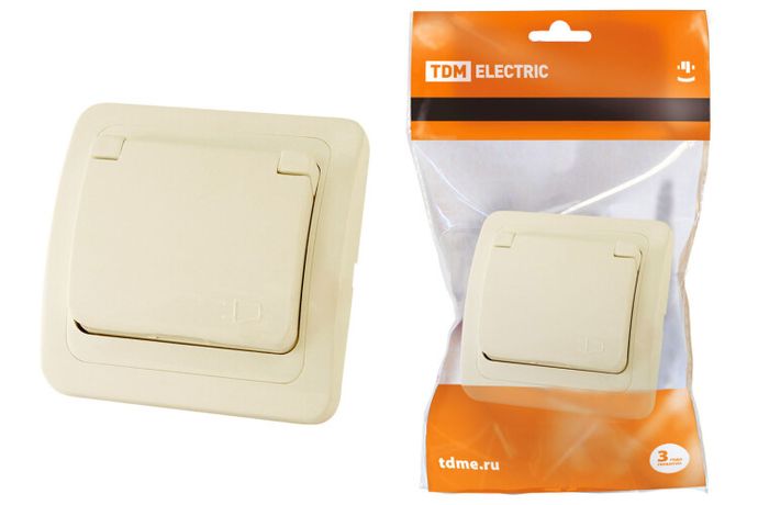 Розетка с крышкой 2П+З 16А сл. кость "Валдай" | SQ1804-0111 TDM