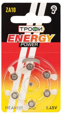 Элемент питания воздушно-цинковые для слухового аппарата ZA10-6BL ENERGY POWER Hearing Aid (блист.6шт) Трофи Б0057975