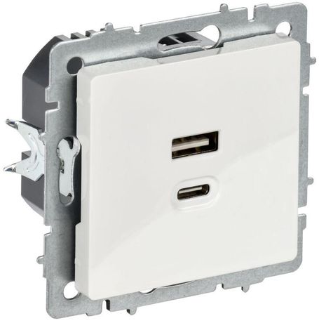 Розетка СП BRITE РЮ11-2-БрБ USB A+C 45Вт высокоскор. заряд. бел. IEK BR-U22-045-K01