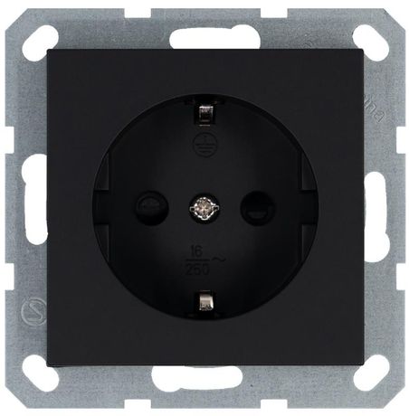 Розетка 1-м Shuko 16А IP20 с заземл. защ. шторки механизм черн. матов. soft touch Jasmart G5501PB