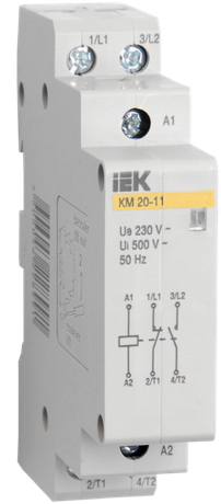 Контактор модульный КМ20-11 20А/2п 1з AC ИЭК MKK10-20-11 IEK