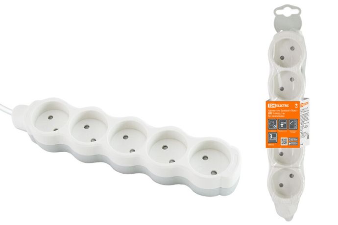 Удлинитель бытовой "Люкс" УЛ5 5 гнезд, 5м, б/з, с з/ш, ПВС 2х0,75 мм2 10А/250В бело-серый | SQ1303-0231 TDM