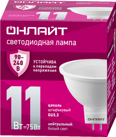 Лампа светодиодная 90 433 OLL-MR16-11-230-4K-GU5.3 (PRO 90-240 В) | 90433 ОНЛАЙТ Navigator