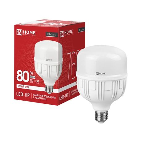 Лампа светодиодная LED-HP-PRO 80Вт 4000К E27 с адаптером E40 7600лм 230В IN HOME 4690612066905 IN HOME арт. 4690612066905