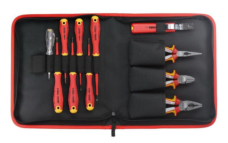Набор диэлектрических отверток SL/PH/PZ E-Slim ERGONIC, бокорезов, плоскогубцев, длинногубцев, стриппера и отвертки тестера напряжения сети в сумке - 41381104 FELO