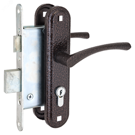 Замок врезной цилиндровый с ручками для деревянных дверей, СТАНДАРТ Россия ЗВ4-3.07С медь - 7425 ПТК