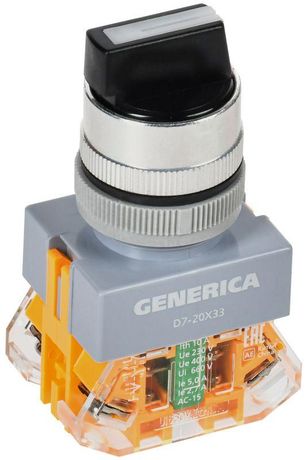 Переключатель D7-20X33 3 положения 1з+1р с самовозвратом черный | BSW50-20X33-3-22-3-K02-G GENERICA IEK