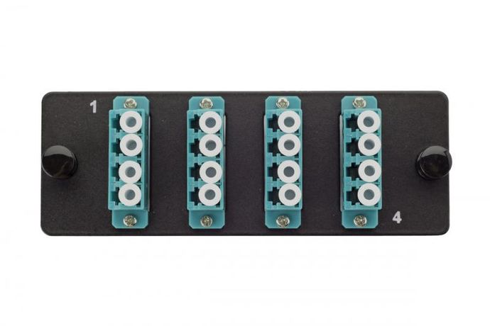 Комплект планка Q-SLOT с 4 адаптерами квадро LC OM3, монтажные шнуры, КДЗС, | 38M-30-4L-04BL Eurolan